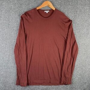 James Perse Long Sleeve Shirt Men 2 Medium Red Standard Modern Cotton Crewneck